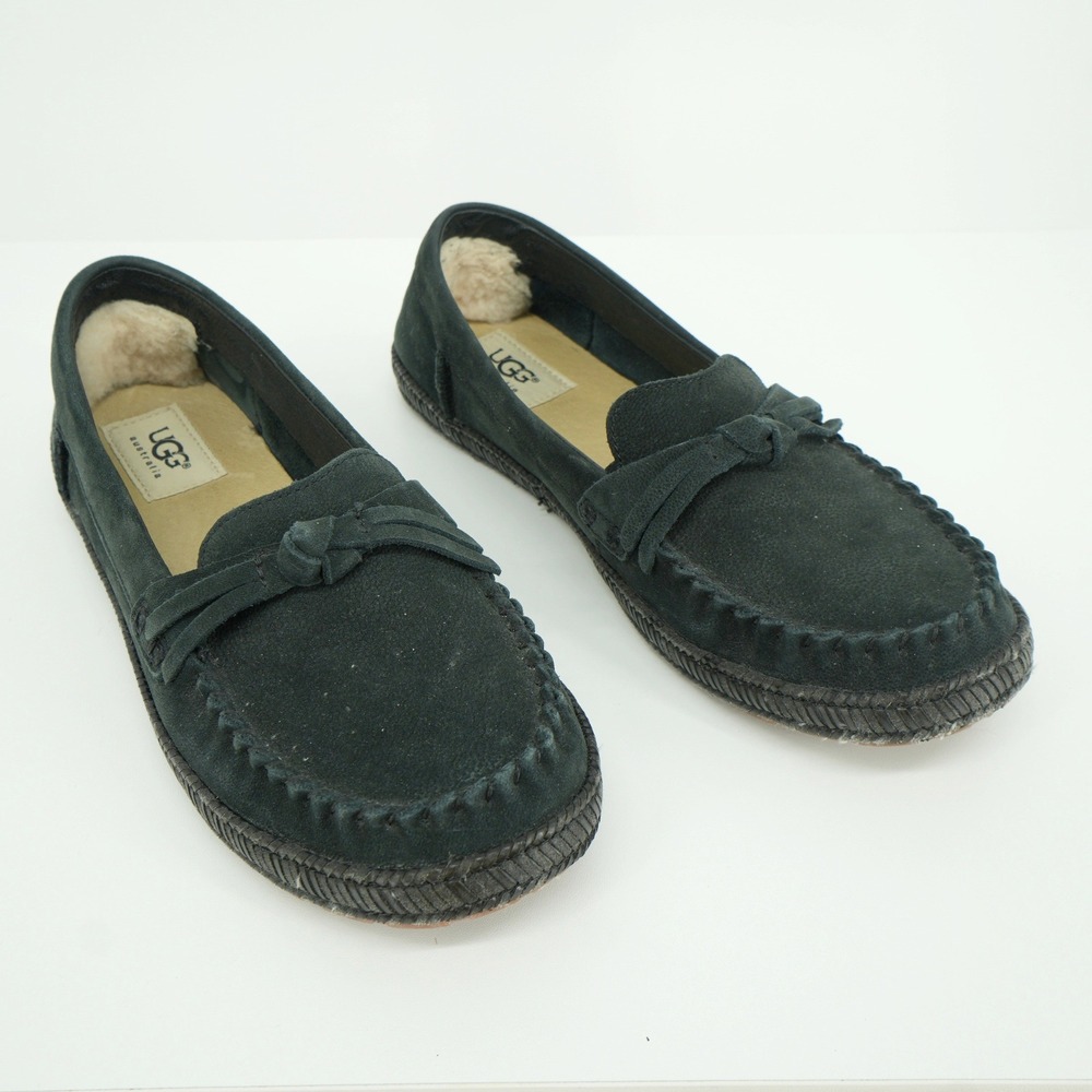 UGG Amila Moccasin Loafers Womens 8 Black Suede Water Resistant Shoes‎ 1007749